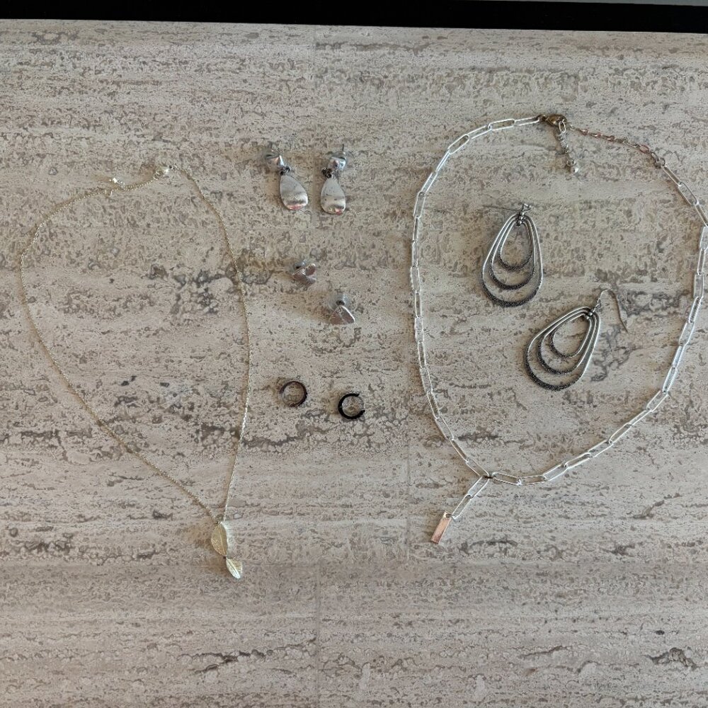 Silver 6-piece Necklace Earring Jewelry Bundle